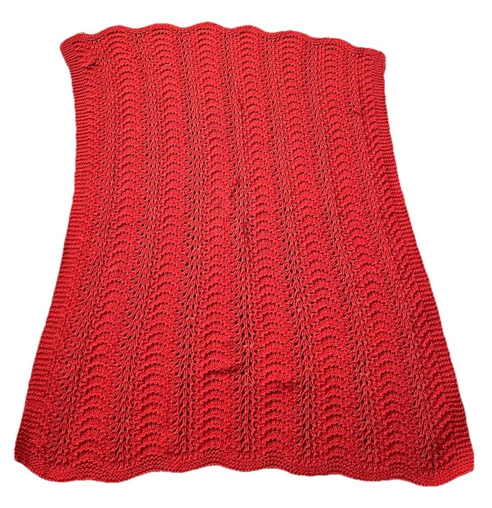Crochet Baby Or Crib Blanket Red Handmade Shell Stitch Scallop Border